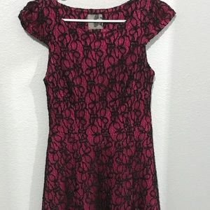 Red And Black lace Skater Dress